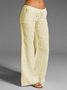 Women Solid Basic Drawstring Waist Linen Cotton Wide Leg Pants With Pockets