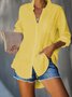 Women Casual Solid Pockets Button Down Cotton Shirt Collar Long Sleeve Blouse