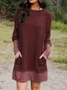 Cotton-Blend Long Sleeve Casual Knitting Dress
