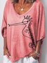 3/4 Sleeve V Neck Casual Seahorse Top