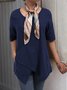 Women Solid Asymmetrical Hem Pockets Half Sleeve Casual Plus Size Cotton Linen Tunic Top