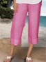 Summer Casual Elastic Waist Solid Loose Capris Linen Pants