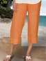 Summer Casual Elastic Waist Solid Loose Capris Linen Pants