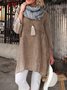 Women Pockets Plain Casual Three Quarter Sleeve Cotton and Linen Tunic Top