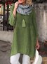 Women Pockets Plain Casual Three Quarter Sleeve Cotton and Linen Tunic Top