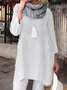 Women Pockets Plain Casual Three Quarter Sleeve Cotton and Linen Tunic Top