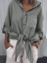 Long Sleeve Buttoned V Neck Solid Shirt