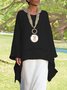 Plain Asymmetrical Hem Casual Loose Three Quarter Sleeve Crew Neck Linen Tunic
