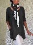 Women Solid Asymmetrical Hem Pockets Half Sleeve Casual Plus Size Cotton Linen Tunic Top