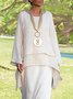 Women's Tunic Top Linen Plain Asymmetrical Hem Plain Casual Layered Blouse Shirt Basic Round Neck Regular Fit