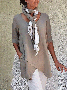 Women Solid Asymmetrical Hem Pockets Half Sleeve Casual Plus Size Cotton Linen Tunic Top
