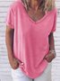 Women Casual Solid Plus Size Loosen V Neck Short Sleeve Summer T-shirt