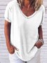 Women Casual Solid Plus Size Loosen V Neck Short Sleeve Summer T-shirt