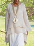 Plain Asymmetrical Hem Casual Loose Three Quarter Sleeve Crew Neck Linen Tunic