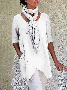 Women Solid Asymmetrical Hem Pockets Half Sleeve Casual Plus Size Cotton Linen Tunic Top