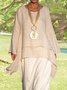 Plain Asymmetrical Hem Casual Loose Three Quarter Sleeve Crew Neck Linen Tunic