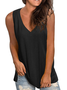 Women Casual Solid Basic V Neck Sleeveless Side Split Loose Tunic Tank Tops