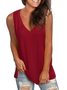 Women Casual Solid Basic V Neck Sleeveless Side Split Loose Tunic Tank Tops