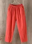  Women Solid Pockets Elastic Waist Casual Linen Pants