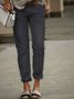 Women Pockets Elastic Waist Slim Fit Zipper Straight Trousers Lightweight Breathable Linen Pants