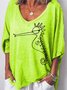 3/4 Sleeve V Neck Casual Seahorse Top