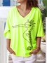 3/4 Sleeve V Neck Casual Seahorse Top