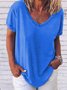 Women Casual Solid Plus Size Loosen V Neck Short Sleeve Summer T-shirt