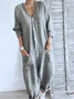 Light Gray 3/4 Sleeve Plain Casual Buttoned Jumpsuits