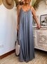 Gray V Neck Spaghetti-Strap Maxi Weaving Dress