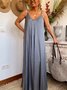 Gray V Neck Spaghetti-Strap Maxi Weaving Dress