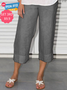 Summer Casual Elastic Waist Solid Loose Capris Linen Pants