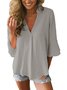 Women Casual Flowy 3/4 Sleeve V Neck Solid Lightweight Blouse