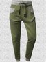 Green Casual Cotton-Blend Sports Pants