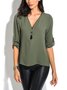 Army Green Shift V Neck Casual Solid Tops