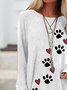 Heart Dog Paw Print Long Sleeve O-neck Casual Blouse