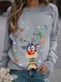 Women Deer Print Christmas Holiday Shift Casual Long Sleeve Sweatshirt
