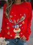 Women Deer Print Christmas Holiday Shift Casual Long Sleeve Sweatshirt
