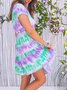 Short Sleeve Ombre/tie-Dye Weaving Dress