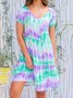 Short Sleeve Ombre/tie-Dye Weaving Dress