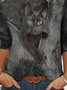 Animal Cat Printed Casual Round Neck T-shirt