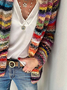 Plus size Long Sleeve Casual Striped Sweater Coat