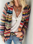 Plus size Long Sleeve Casual Striped Sweater Coat