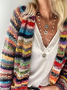 Plus size Long Sleeve Casual Striped Sweater Coat