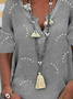 Casual Gray V Neck Vintage Short Sleeve Linen Tunic Top