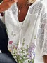 Women Printed V Neck Casual Three Quarter Sleeve T-shirt