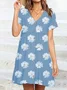 Short Sleeve Resort V Neck Floral-Print Weaving Dress