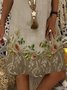 Women Vintage V Neck Casual Floral Short Sleeve Holiday Vacation Dress
