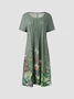 Women Vacation Crew Neck Pockets Floral Short Sleeve Casual Midi Dress