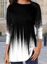 Asymmetrical Neck Ombre Printed Casual Long Sleeve Shirt & Top
