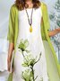 Two Piece Casual Round Neck Floral Print Linen Half Sleeve Solid Dress